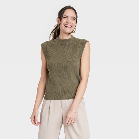 Women's Crewneck Ribbed Sweater Vest - A New Day™ Olive Green XL