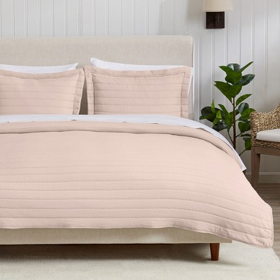 Great Bay Home Channel Stitch Modern Ribbed Reversible Quilt Set With Shams