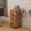 Karl Home Rustic Brown Wooden Salon Trolley Cart with Wheels and 3 Drawers - 2 of 4