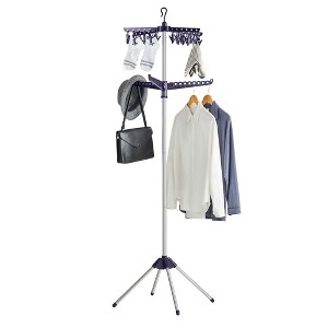 SONGMICS 2-Tier Clothes Drying Rack 72" Foldable Laundry Drying Rack with 27 Clips 3 Rotatable Arms Stainless Steel - 1 of 4