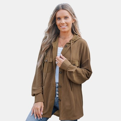 Women's Cozy Ribbed Knit Drawstring Hooded Jacket- Cupshe