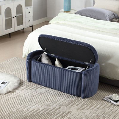 CAVINAS Modern Pull-Open Top Corduroy Ottoman Bench,Upholstered Oval Storage Ottoman for Living Room,Bedroom