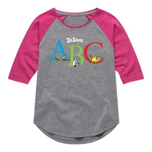 Girls' - Dr. Seuss - ABC Book Characters Shirt Tail Raglan Graphic T-shirt - 1 of 4