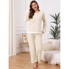 INSPIRE CHIC Women's Cotton Pajamas Waffle Long Sleeves Top and Pants with Pockets Lounge Sets - 2 of 4