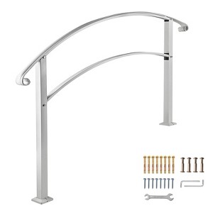 VEVOR Handrails for Outdoor Steps, Fit 1 or 4 Steps Outdoor Stair Railing, White Wrought Iron Handrail, Flexible Front Porch Hand Rail, Silver - 1 of 4