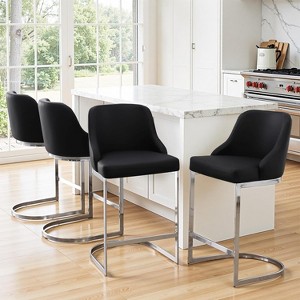 Bekrvio Bar Stools Set of 4, 26” Counter Height with Back - Upholstered PU Leather/Velvet  Steel U-Shaped Base for Kitchen Counter Island - 1 of 4