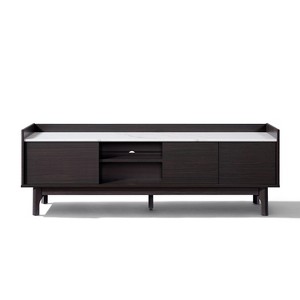 LuxenHome Modi Wenge 62” Wide TV Media Console with 3 Doors & Open Storage, Faux Marble Top, Manufactured Wood Brown - 1 of 4
