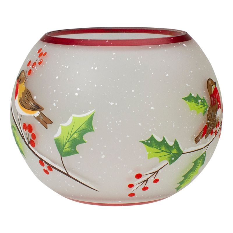 Northlight 5-Inch Hand Painted Finches and Pine Flameless Glass Candle Holder, 5 of 6