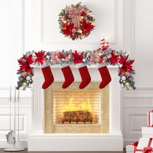 Christmas Garland, Prelit 6Ft/9Ft Battery Operated - Multi-Color Lights, Pine Cones, Bowknot, Berries - 1 of 4