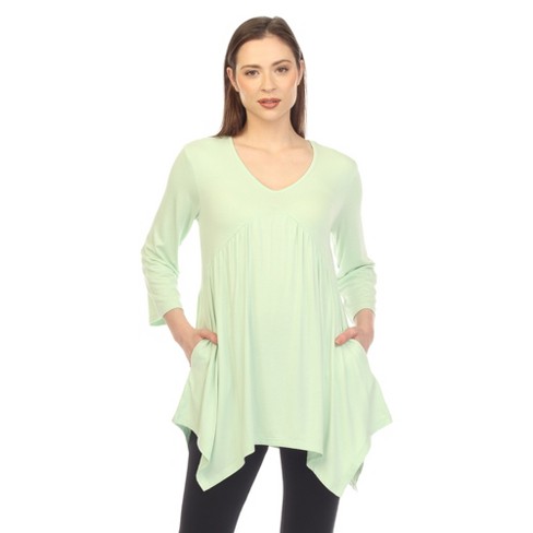 24seven Comfort Apparel Womens Long Bell Sleeve Flared Tunic Top