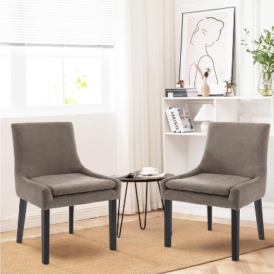 Set of 2 Modern Corduroy Upholstered Accent Dining Chairs with Mid Back and Wood Legs, Side Chairs for Living Room or Dining Room - Beige