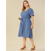 Agnes Orinda Women's Plus Size Tie Waist Short Sleeve Solid Chambray Casual Shirt Dresses - 4 of 4
