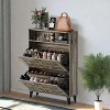 Shoe Cabinet with 2 Flip Drawers, Farmhouse Freestanding Shoes Organizer with Metal Legs, Narrow Shoe Rack Cabinet, Slim Shoes Storage Cabinet - 2 of 4