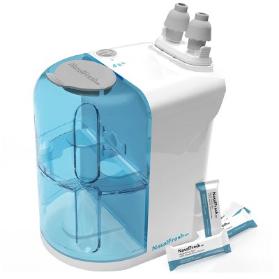 NasalFresh MD Dual Powered Nasal Irrigation System with 30 Saline Packets, Rechargeable, Includes Nose Pillows