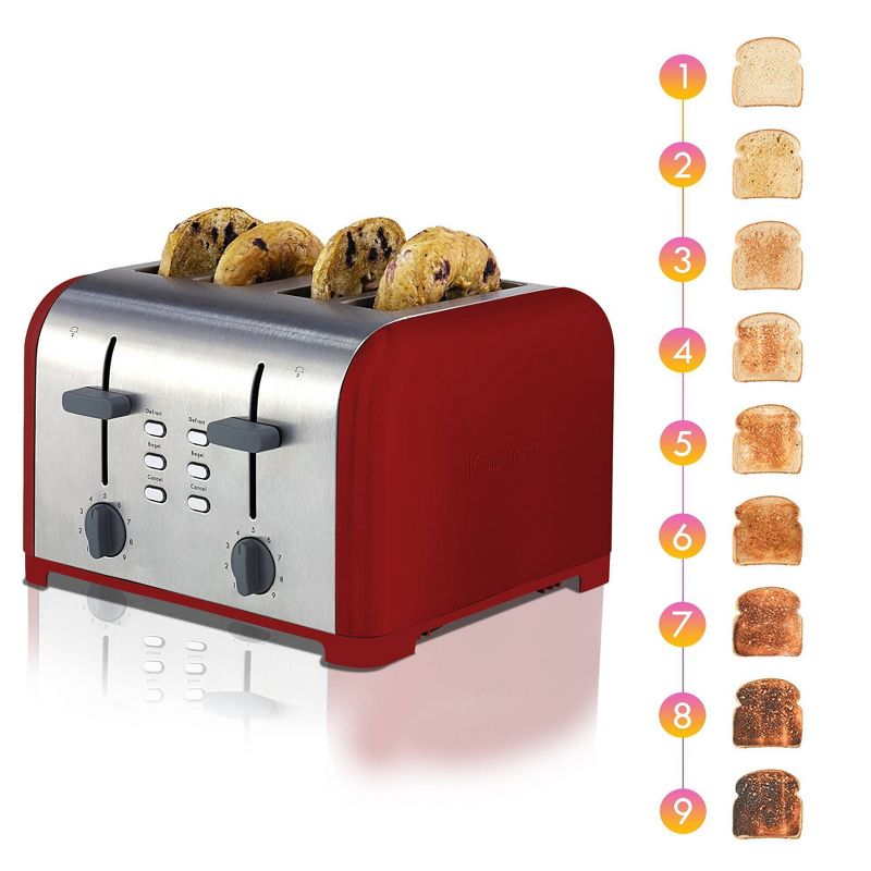 Kenmore 4-Slice Toaster, Dual Controls, Wide Slot  - Red Stainless Steel, 5 of 8