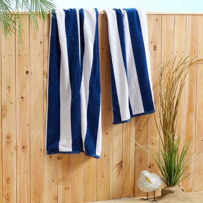 Navy and White Cotton Cabana Stripe Beach Towels Set