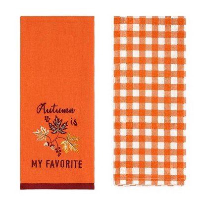 The Lakeside Collection Autumn Harvest Embroidered Set of 2 Kitchen Towels - Autumn Favorite