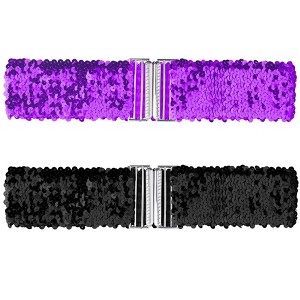Allegra K Women's Halloween Stretchy Waist Belts Interlock Buckles Sequins Decor Wide Elastic Belts 2Pcs - 1 of 4