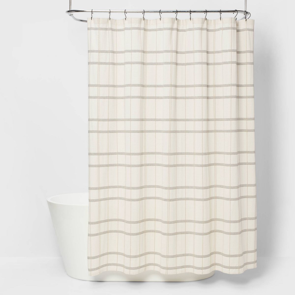 Woven Modern Plaid Shower Curtain Ivory - Threshold™: Cotton Fabric, Dobby Weave, Machine Washable