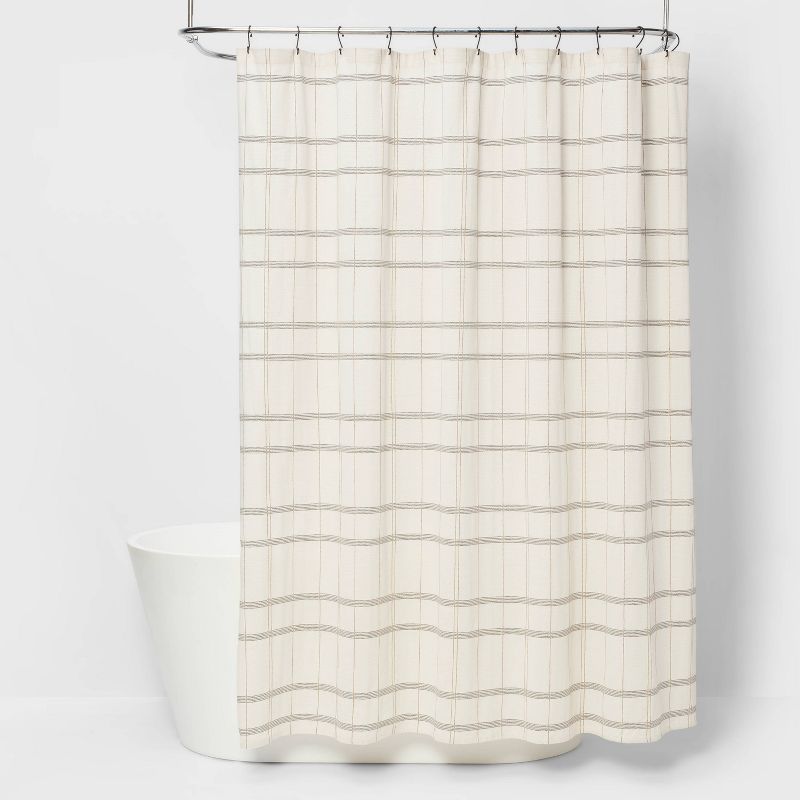 Woven Modern Plaid Shower Curtain Ivory - Threshold&#8482;, 1 of 12