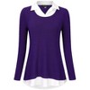 Women's Long Sleeve Contrast Collared Shirts Patchwork Work Blouse Tunics Tops Long Sleeve Purple XL - 2 of 4