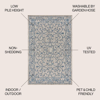 Charleston Gray and Navy Filigree Indoor/Outdoor Area Rug