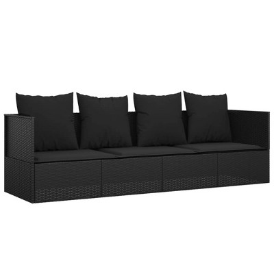 Bussandri Exclusive Outdoor Lounge Bed with Cushion Black Poly Rattan