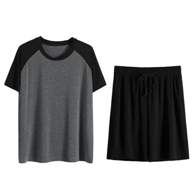 Lars Amadeus Mens Summer Solid Raglan Short Sleeve Shirt and Shorts Lounge Pajama Set