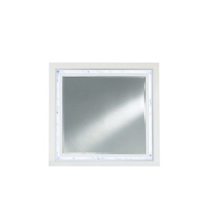 HomeStock White Mirror with Faux Marble Border and LED Lighting – Luxurious Bedroom Accent Piece - 1 of 4