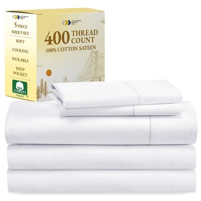 Cotton Sheets Set - Softest 400 Thread Count Bed Sheets, 100% Cotton Sateen, Cooling, Deep Pocket by California Design Den