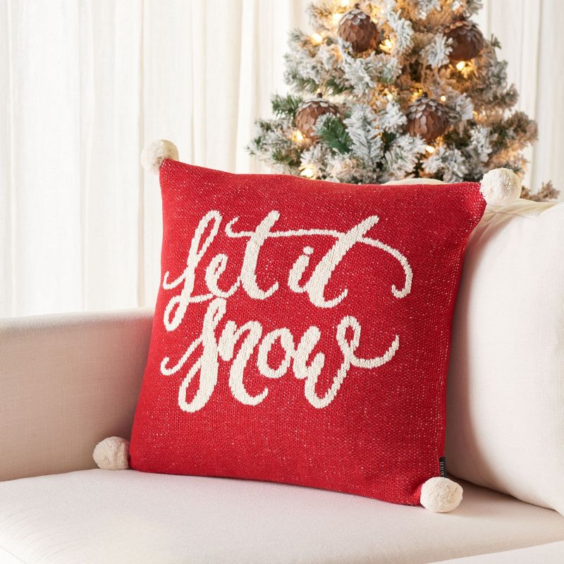 Let It Snow Holiday  Pillow - Red/White - 18"x18" - Safavieh., 2 of 5