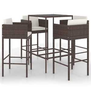 vidaXL Patio Bar Set Outdoor Bistro Set Bar Stool Bistro Table Poly Rattan - Brown 27.6" x 27.6" x 43.3" 4 Piece - 1 of 4