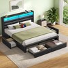 Greenstell Bed Frame with Upholstered  Storage Headboard & Charging Station and  LED Light & Storage Drawers - 2 of 4