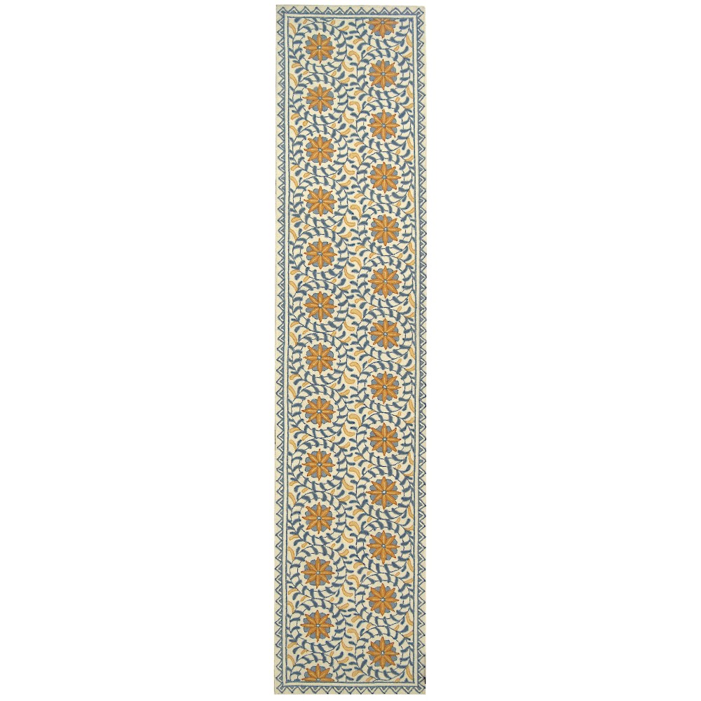  Floral Hooked Runner Ivory/Blue