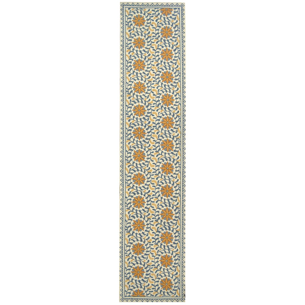 2'6inx10' Runner Floral Hooked Ivory/Blue - Safavieh