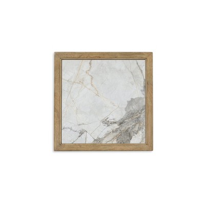 Beige and Black Square Wood and Stone End Table