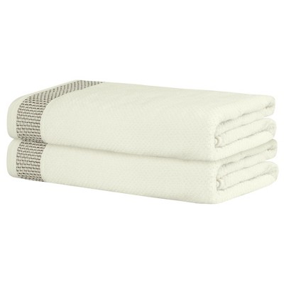 Unique Bargains Embroidery Decorative Cotton Highly Absorbent Oversized Bath Towel 2 Packs