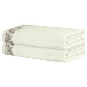Unique Bargains Embroidery Decorative Cotton Highly Absorbent Oversized Bath Towel 2 Packs - 1 of 4