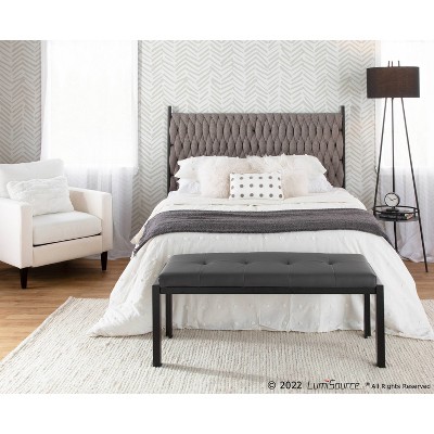 Fuji Black and Gray Faux Leather Bench with Metal Frame