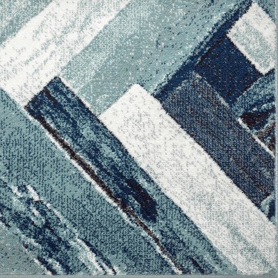 Modern Geometric Blue and Gray Synthetic Area Rug