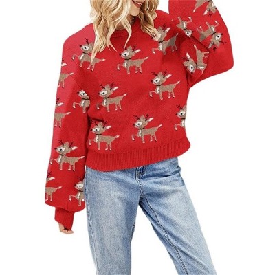 Christmas Sweater for Women Cute Merry Xmas Santa Holiday Pullover Crewneck Knit Sweatshirts Tops
