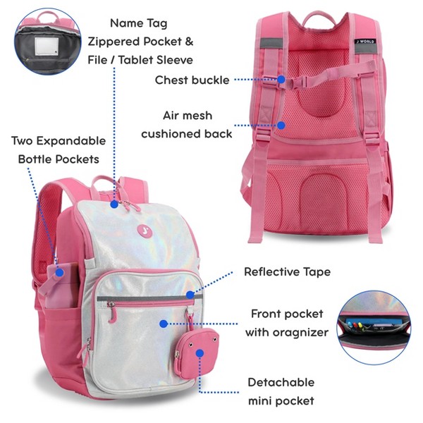 Set de mochila y lonchera infantil J World Junior de 15 pulgadas para escuela 8