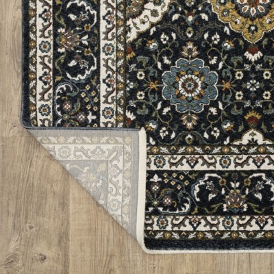 Navy and Gold Persian Style Microfiber Runner Rug