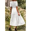 Women's Summer Crew Neck Short Sleeve Smocked Midi Dress Casual Elastic Waist Tiered A Line Flowy Maxi Dress - 4 of 4