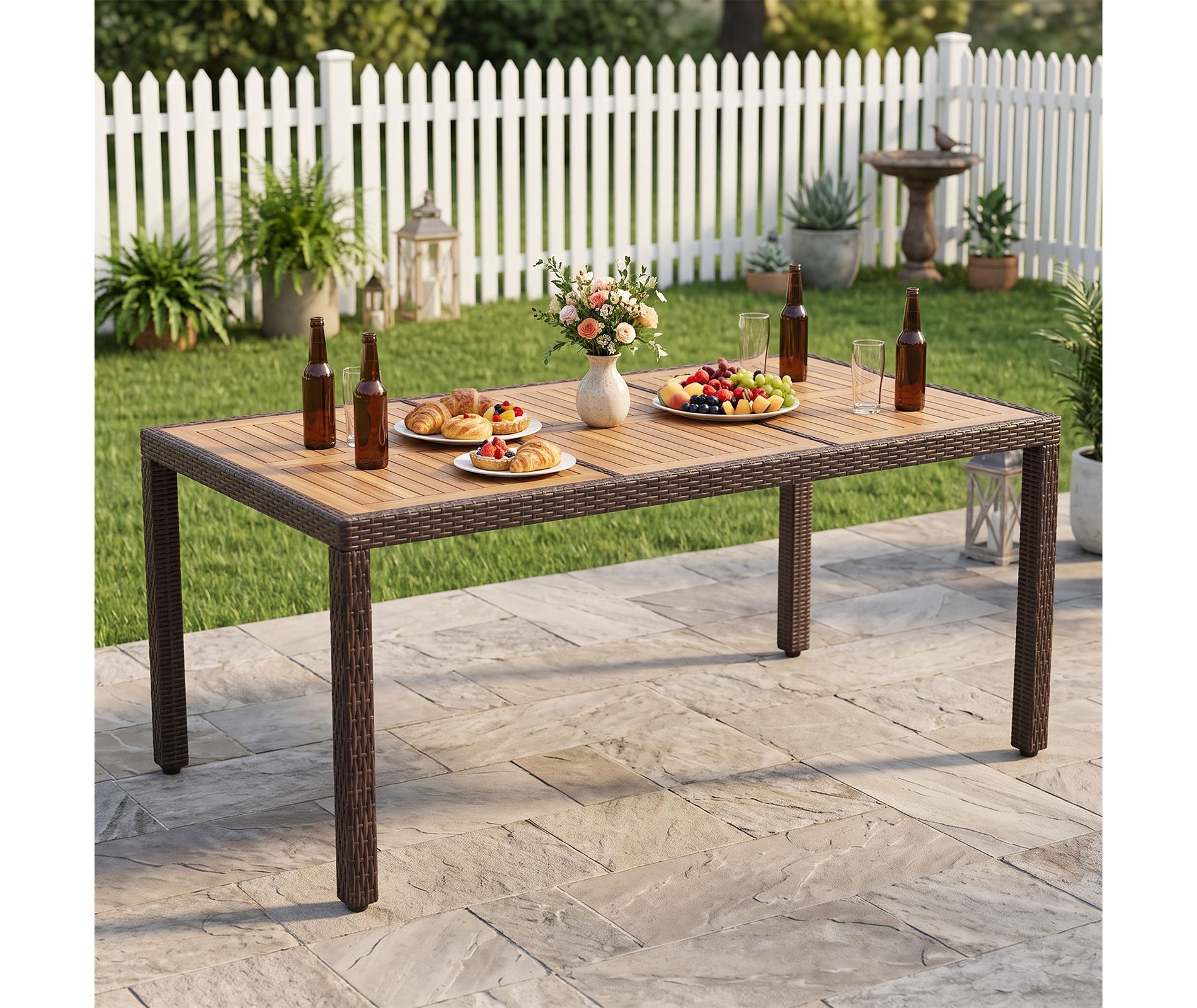 Costway Outdoor Dining Table for 8, Acacia Wood Patio Table with Slatted Top for Yard Natural & Brown