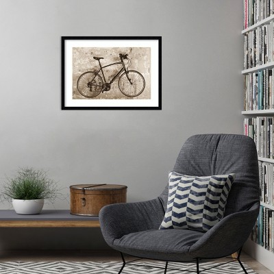 Vintage Bicycle Sepia Print with Black Wood Frame, 25 x 19 Inches