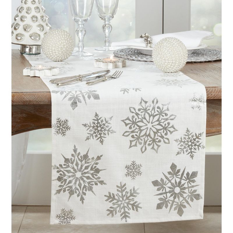 Saro Lifestyle Snowflake Design Foil Print Table Runner, 3 of 4
