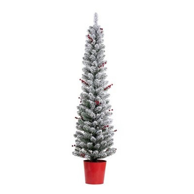 5ft Pre-lit Flocked Berry Pencil Artificial Christmas Tree - Haute ...