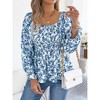 Women Tops Square Neck Flutter Sleeve Floral Print Chiffon Top Blue M - 4 of 4