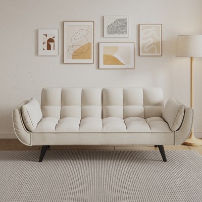 JUJABU 57" Beige Loveseat Sofa with Soft Armrests and Throw Pillow for Apartment or Small Spaces